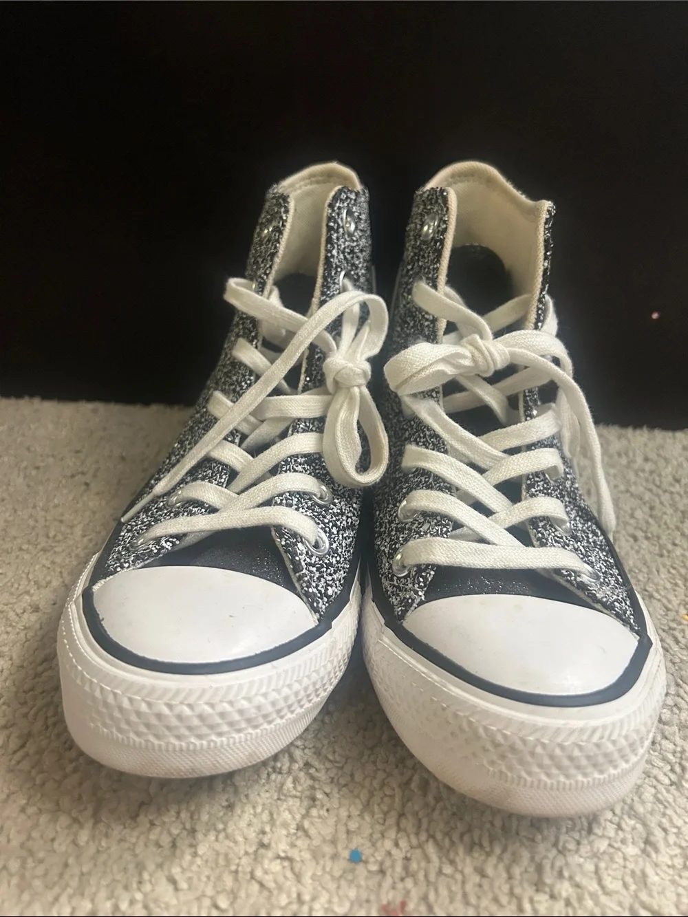 Converse High Top Glitter Sneakers - Black & Silver Size 7 EUC - Picture 3 of 12